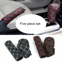 2pcsset Leather Car Hand Brake Parking Brake Case Gear Shift Case Cover Protective Kits Car Accessories