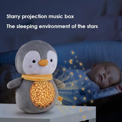 Baby Sleep Soothers Luminous Starry Sky Projection Lamp Childrens Raccoon Penguin Plush Sleep Comfort Soft Sleep Music Doll