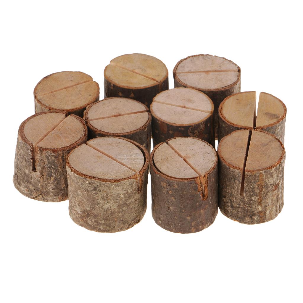 10 Piece Natural Wooden Log Block Wedding Table Number Stand Place Name Memo Card Holder Base for Party Table Decoration 