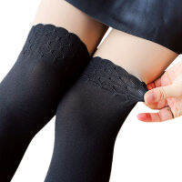 【2023】Harajuku Kawaii ใหม่แฟชั่นสีดำเย็บลูกไม้เข่าถุงน่อง Patchwork Tattoo Tights ผู้หญิง Sheer Footed Pantyhose