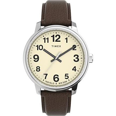 Timex Mens Easy Reader 43mm Watch Brown/Silver-Tone/Cream