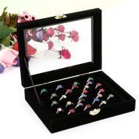 MAC1Velvet Rings Stud Earrings Jewelry Display Tray Storage Box with Glass Lid