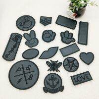 Self Adhesive Black PU Leather Embroidery Patches Heart Love Letter Round Sofa Down Jackets Repair Iron on Patch Stripe Sticker  Furniture Protectors