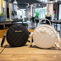 Fashion Women Lattice Pattern Shoulder Crossbody Bag PU Leather Messenger Bag Casual Ladies Solid Color Mini Round Purse Handbag