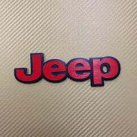 โลโก้* Jeep  สีแดงขอบดำ งานอลูมิเนียม ขนาด* 4.5 x 16 cm ราคาต่อชิ้น