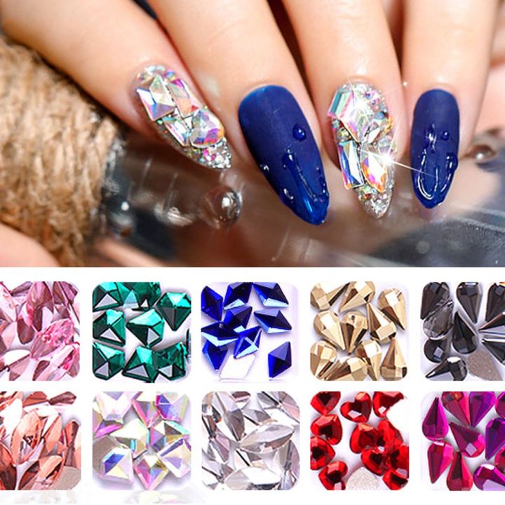 BAIXL 12Grids/Box Blue 12 Colors Nail DIY Charms Drill Glitter