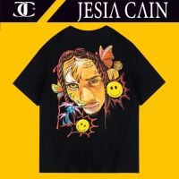 JC-European and American retro rap hip-hop cotton T-shirt mens and womens black oversized shirt