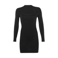 Rapwriter Vintage Square Collar Long Sleeve Black Dress Women  High Waist Bodycon Basic Short Sexy Dress Woman Party Night