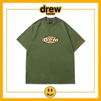 Drew House เสื้อยืดแขนสั้นลายใบหน้ายิ้ม,เสื้อคู่รักผ้าฝ้ายแบบไฮสตรีททรงหลวมฤดูร้อน