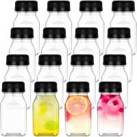 4 Pack Empty Plastic Juice Bottles Reusable Clear Drink Containers with Black Tamper Proof Lids for Juice Milk Coffee