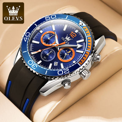 OLEVS G Shock นาฬิกาผู้ชายของแท้2021,นาฬิกาสปอร์ตมัลติฟังก์ชันกันน้ำจับเวลาได้มีการแสดงปฏิทินควอตซ์สายซิลิโคน