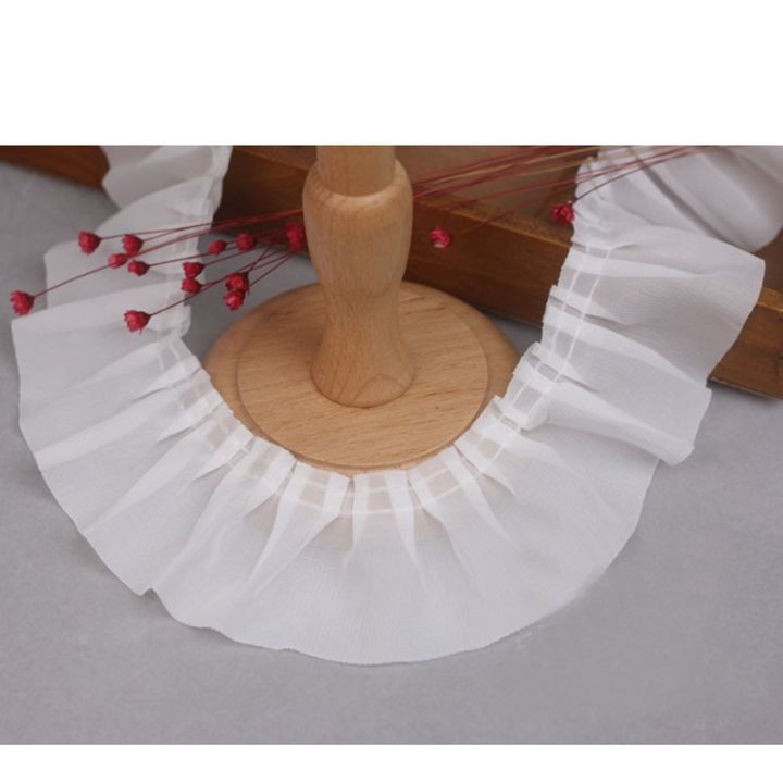 กระโปรงผ้าชีฟองจีบสีขาวกว้าง6ซม-5หลา-ล็อตผ้าจีบรอบคอปกริบบิ้นตัดแต่งลูกไม้