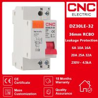 CNC DZ30LE-32 RCBO 1P N MCB 230V 36mm Residual Current Circuit Breaker with Over and Short Current Leakage Protection 16A 32A