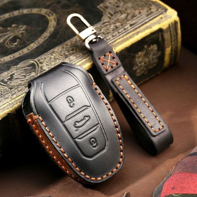 Leather Car Key Case Cover Fob Keychain Accessories for Peugeot 308 408 508 2008 3008 4008 5008 Citroen C4 C4L C6 Keyring Holder