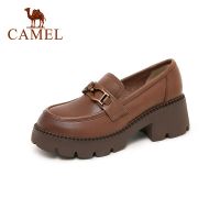 Cameljeans รองเท้าหนังส้นเตี้ยสำหรับผู้หญิง,รองเท้าหนังย้อนยุคสไตล์อังกฤษส้นเตี้ยรองเท้าส้นหนาลำลองของผู้หญิง