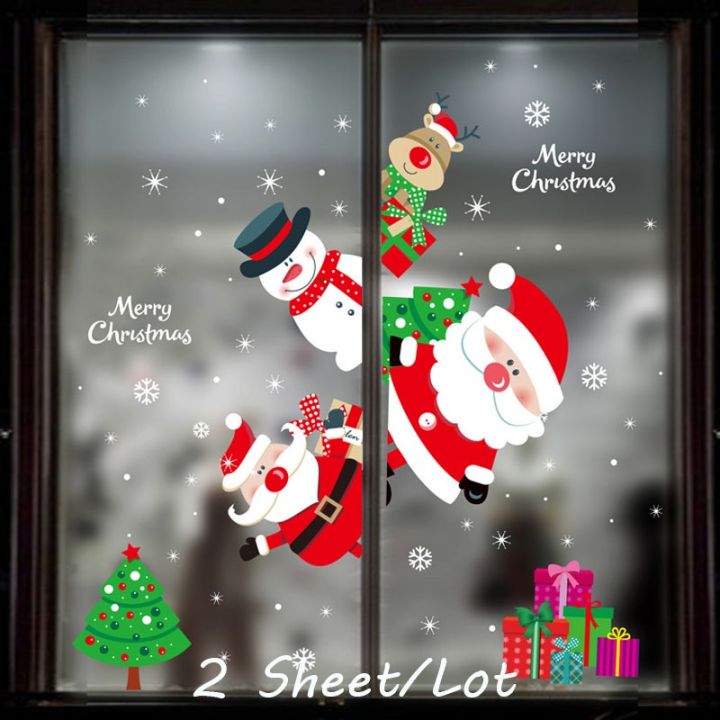 smilewil-ตกแต่งคริสต์มาส-2-แผ่น-ม้วน-สติกเกอร์ติดผนัง-สติกเกอร์หน้าต่าง-คริสต์มาส-หลากสี-ตกแต่งคริสต์มาส