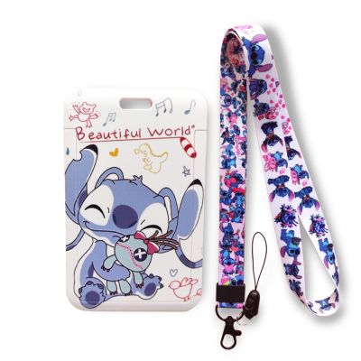 Disney Stitch Case Kartu Nama Wanita Kartu Kampus Siswa Tas Leher Gantung Tempat Kartu Lanyard Tas Kartu Nama ID Drop Shipping