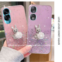 ปลอกอ่อน Phone Case เคส Honor90 Honor 90 Lite 5G Huawei Nova Y71 แววดาวท้องฟ้าเคสโทรศัพท์ด้วยพลอยเทียมสีขาว Camellia ฝาหลังกระต่าย2023