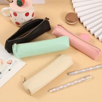 Candy Color Portable Mini Zip PU Leather Pencil Bag Pen Pouch Storage Bag School Supplies Pencil Cases Boxes