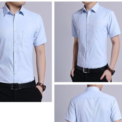 Mens Shirt Formal Business T Shirt Cotton Blend Short Sleeved Plain Slim Fit Shirts Lelaki Kemeja Kasual Baju