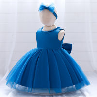 2022 European And American New Girls Dress Backless Bow Pearl Childrens Full Dress