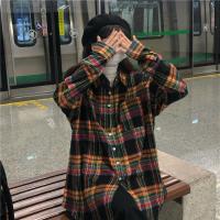 HOUZHOU Vintage Plaid Blouse Women Harajuku Oversized Basic Shirts Female Long Sleeve Tops Aesthetic Student Korean Style Shirt