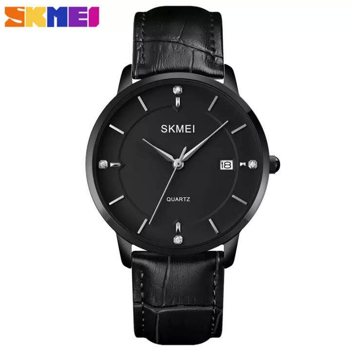 พร้อมกล่องหรู-ร้านคนไทย-skmei-1801-นาฬิกาข้อมือ-สายหนังแท้-100-quatz-สายหนังแท้-ใส่ได้ทั้งชายและหญิง-ประดับคริสตัล-สไตล์คลาสสิก