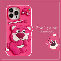 Lotso เคสโทรศัพท์หมีสตรอเบอร์รี่ที่น่ารักเข้ากันได้กับ iPhone 15 14 13 12 11 Pro Max Xr X 8 7 6S 6 Plus ฝาครอบหลังซิลิโคนกันกระแทก