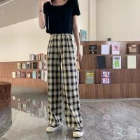 COD DSFERTGERRYYY Black White Plaid Pants Spring Summer Style Women Loose Straight Drape Student Hong Kong Lightweight High Waist Casual Checked Wide-Leg