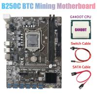 B250C Miner Motherboard with G4400T CPU+SATA Cable+Switch Cable 12 PCIE to USB3.0 GPU Slot LGA1151 DDR4 for BTC Mining