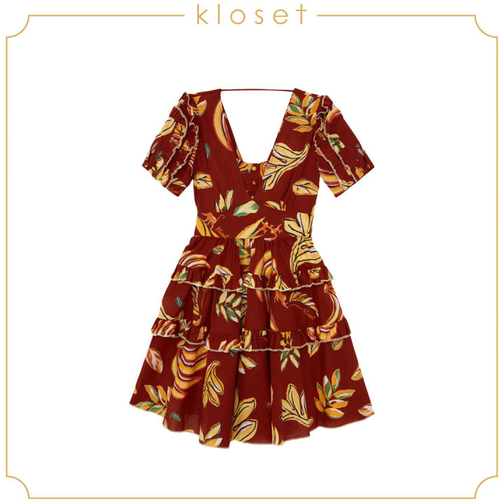kloset-havana-print-midi-dress-with-ruffle-ss21-d006-เดรสกระโปรงสั้น-เดรสผ้าพิมพ์-เดรสผู้หญิง-เดรสแฟชั่น