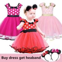 [With Minnie Headband] Summer Baby Girl Dress Cosplay Costumes Kids Cartoon Role Playing Minnie Dots Birthday Dresses Kids Costume