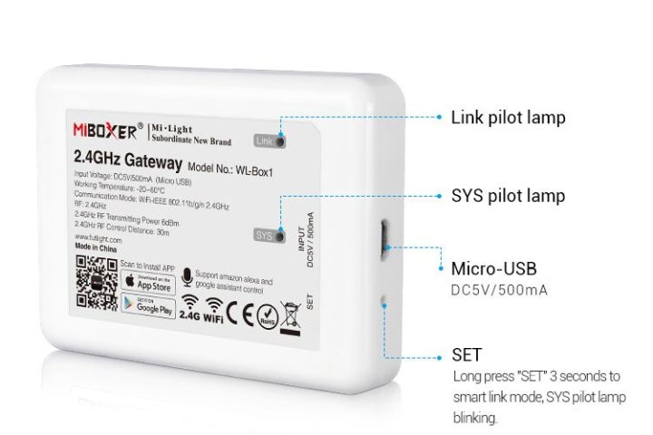 yingke-wl-box1-wifi-ibox-ตัวควบคุมไฟ-led-เกตเวย์2-4ghz-โทรศัพท์ตัวควบคุม-rgb-wifi-ไร้สายควบคุมด้วยแอปสำหรับไฟ-led-แสง-mi