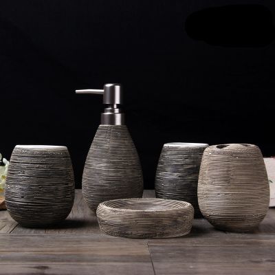 【jw】▧✷☇  Conjunto de suprimentos banheiro cerâmica criativo-desenho à mão limpador terno cinco peças