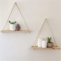 【CC】 Wood Hanging Rope Wall Mounted Shelves Pot Rack indoor outdoor decoration simple design