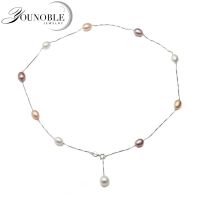 Fashion multi color adjustable 925 sterling silver chain,real natural freshwater pearl necklace pendant jewelry for women