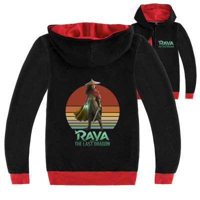 Raya And The Last Dragon Black/grey Boy S 3-16 Yrs Hooded Zipper Sweater Long Sleeve Cotton + Polyester Jacket For Boys 15 Years Old Girls Spring And Autumn Kid S Clothing