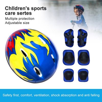 Childrens Helmet Kits Kids Protective Gear Sports Helmet Riding Balance Scooter Cap Protective Set 7-piece Cycling Equipment