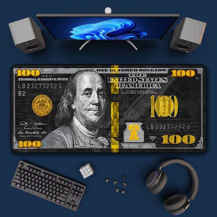 art-mousepad-black-white-gold-ben-franklin-100-dollar-bill-computer-keyboard-gaming-desk-mat-mouse-pad