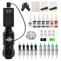 Professional Rocket Tattoo Machine Set Wireless Tattoo Power Supply With 10PCS Cartridge Needles RCA Interface Rotary Tattoo Kit