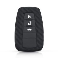 KEYYOU ฝาครอบซองกุญแจ Fob ซิลิโคนคาร์บอน2/3ปุ่มอุปกรณ์รถรีโมทสำหรับ Toyota CHR C-HR 2017 2018 Prius แต่งรถ