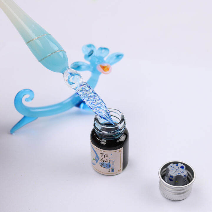 creative-handmade-multifunction-glass-dip-pens-mermaid-flower-pattern-transparent-crystal-glass-signature-ink-fountain-pen-gift