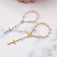 Nice Cross Rosary Beads Bracelet Catholic Pendant for Women/Men Jewelry Decor Gifts Religious Bracelets for Christening Party