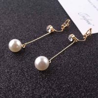 【YF】 Korea Style Fashion Cute Ear Wire Clip Earrings Non Piercing Female Models Long Pearl No Hole Jewelry women