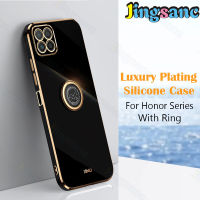 Jingsanc เคสมือถือสำหรับ Honor X8 5G/Honor กล่องโลหะชุบหรูหรา X6พร้อมห่วงยึดเคสซิลิโคนแบบเรียบง่ายพร้อมเคสขอบสี่เหลี่ยมฝาปิดด้านหลังเลนส์รวมทุกอย่างแล้ว