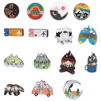 15 Pack Outdoor Enamel Pin Backpack Aesthetic Enamel Pin Set Natural Button Pins Vintage Lapel Pins Camping Pins