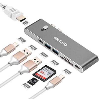 Aiugko ฮับ Type C 4k HDMI (30Hz), เครื่องอ่านการ์ด SD / TF USB 3.0, พอร์ตชาร์จ PD, 2 พอร์ต USB 3.0, 2 พอร์ตข้อมูล USB-C สําหรับ Mac