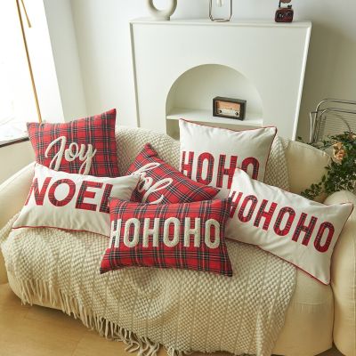 New Christmas Decoration Cushion Cover Plaid Print Letter Embroidery Pillow Case Christmas Decorative Pillows for Sofa