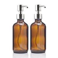 8 Oz Large 250ml Liquid Soap Dispensers with Stainless Steel Pump for Essential Oils Homemade Lotions Shampoo Amber Glass Bottle Travel Size Bottles C