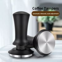 58.5mm Coffee Tamper Adjustable Height with Scale 30lb Espresso Springs Calibrated Tamping Stainless Steel Flat Base 51/53/58mm